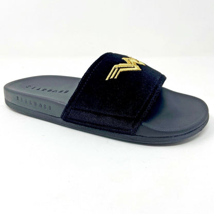 STNDRD Standard Monaco DC Comics Wonder Woman Black Gold Womens Slides Sandals