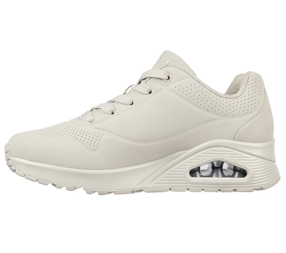 Women's Wide Fit Skechers 73690 Uno - Stand On Air Walking Street Wear Trainers - Off White