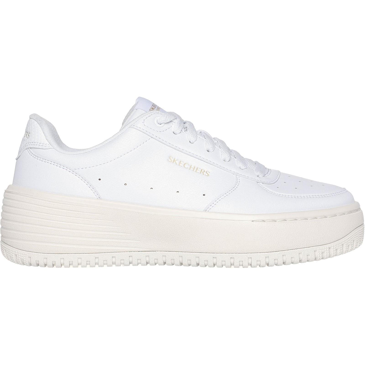 Women's Wide Fit Skechers 185110 Court Classics Grand 92 Be Lifted Trainers - White/Natural